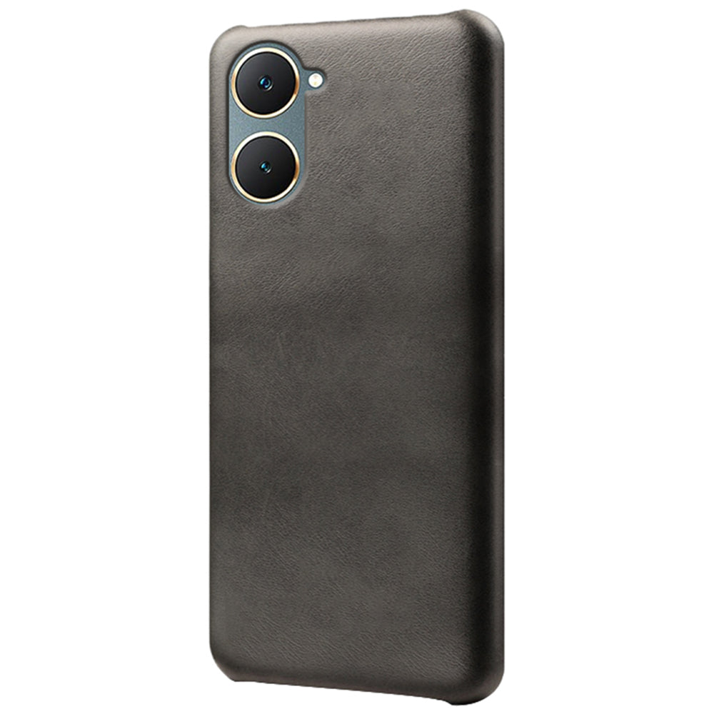 For vivo Y03 Case Calf Texture Anti-scratch PU Leather Coated Hard PC Phone Cover