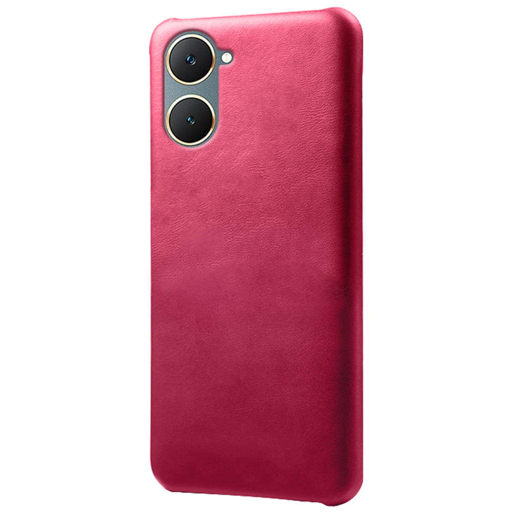For vivo Y03 Case Calf Texture Anti-scratch PU Leather Coated Hard PC Phone Cover
