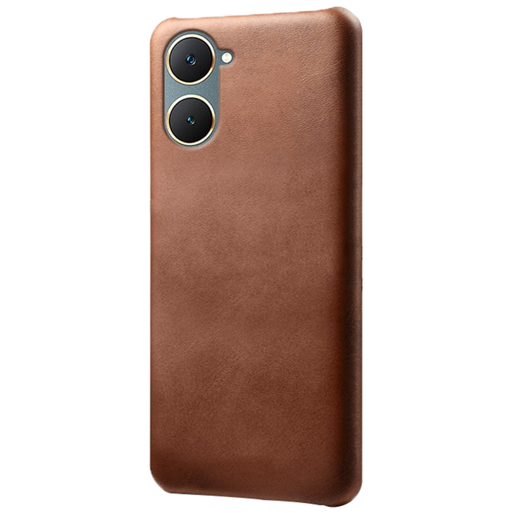 For vivo Y03 Case Calf Texture Anti-scratch PU Leather Coated Hard PC Phone Cover