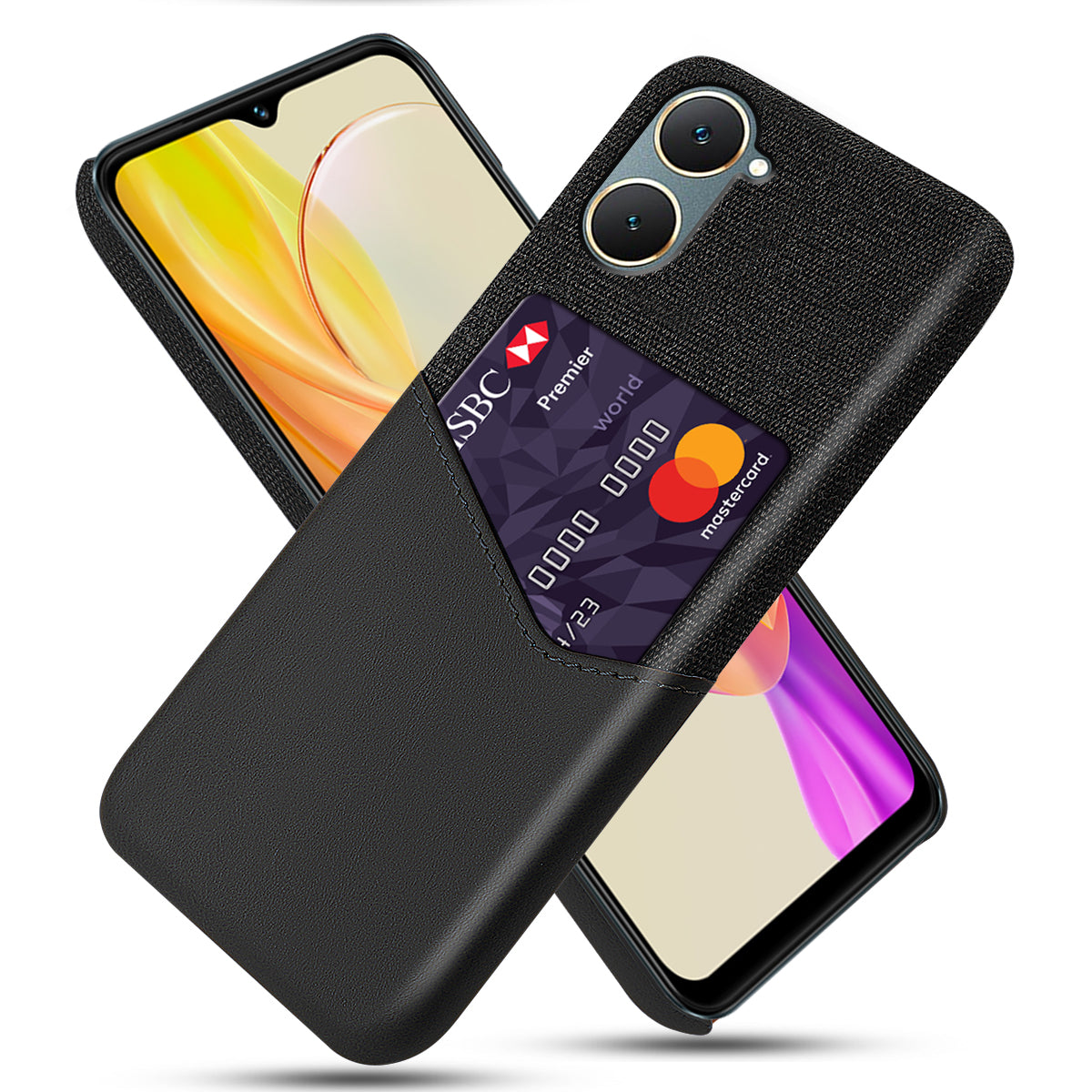 For vivo Y03 Slim Case Anti-Drop Card Slot Cloth Texture PU+Hard PC Phone Cover