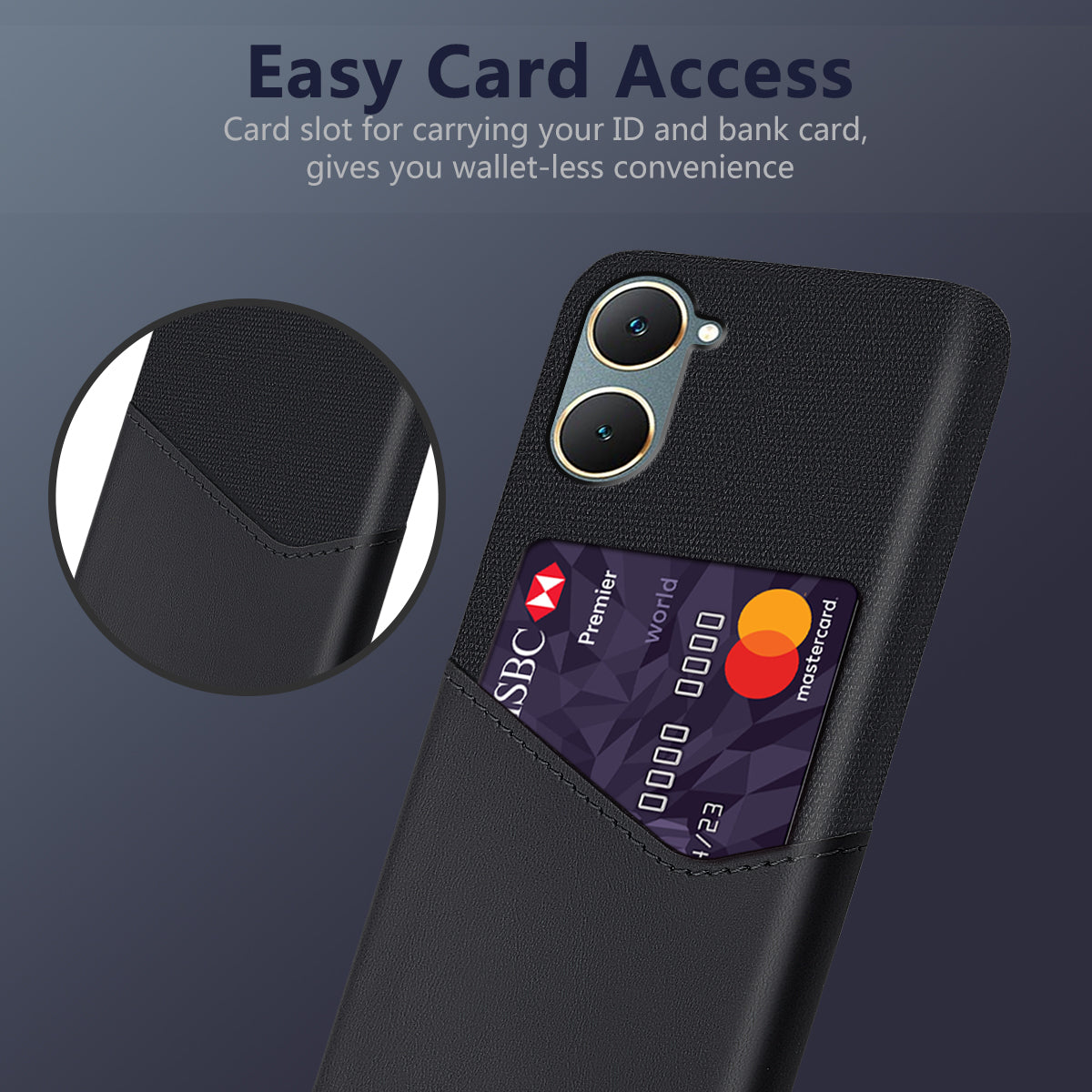 For vivo Y03 Slim Case Anti-Drop Card Slot Cloth Texture PU+Hard PC Phone Cover