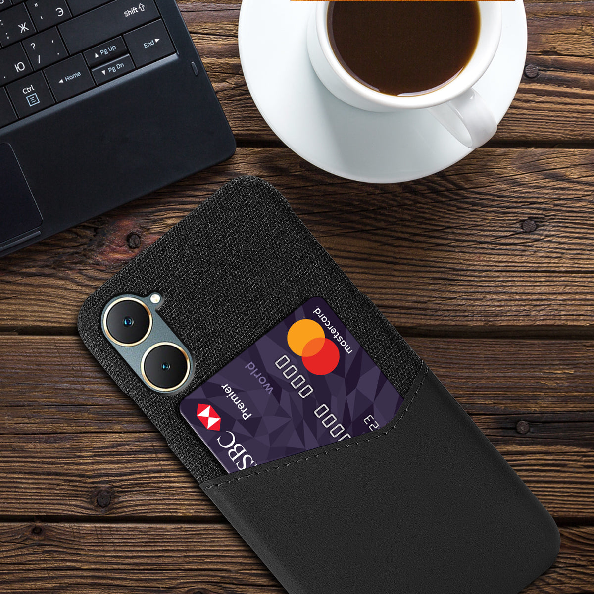 For vivo Y03 Slim Case Anti-Drop Card Slot Cloth Texture PU+Hard PC Phone Cover