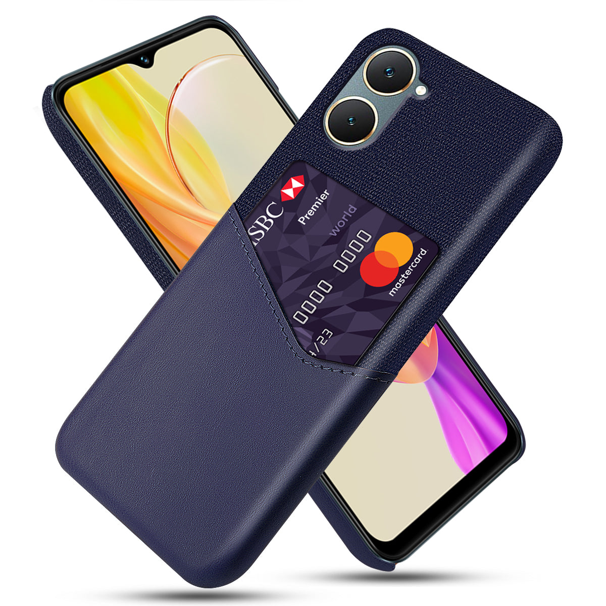 For vivo Y03 Slim Case Anti-Drop Card Slot Cloth Texture PU+Hard PC Phone Cover