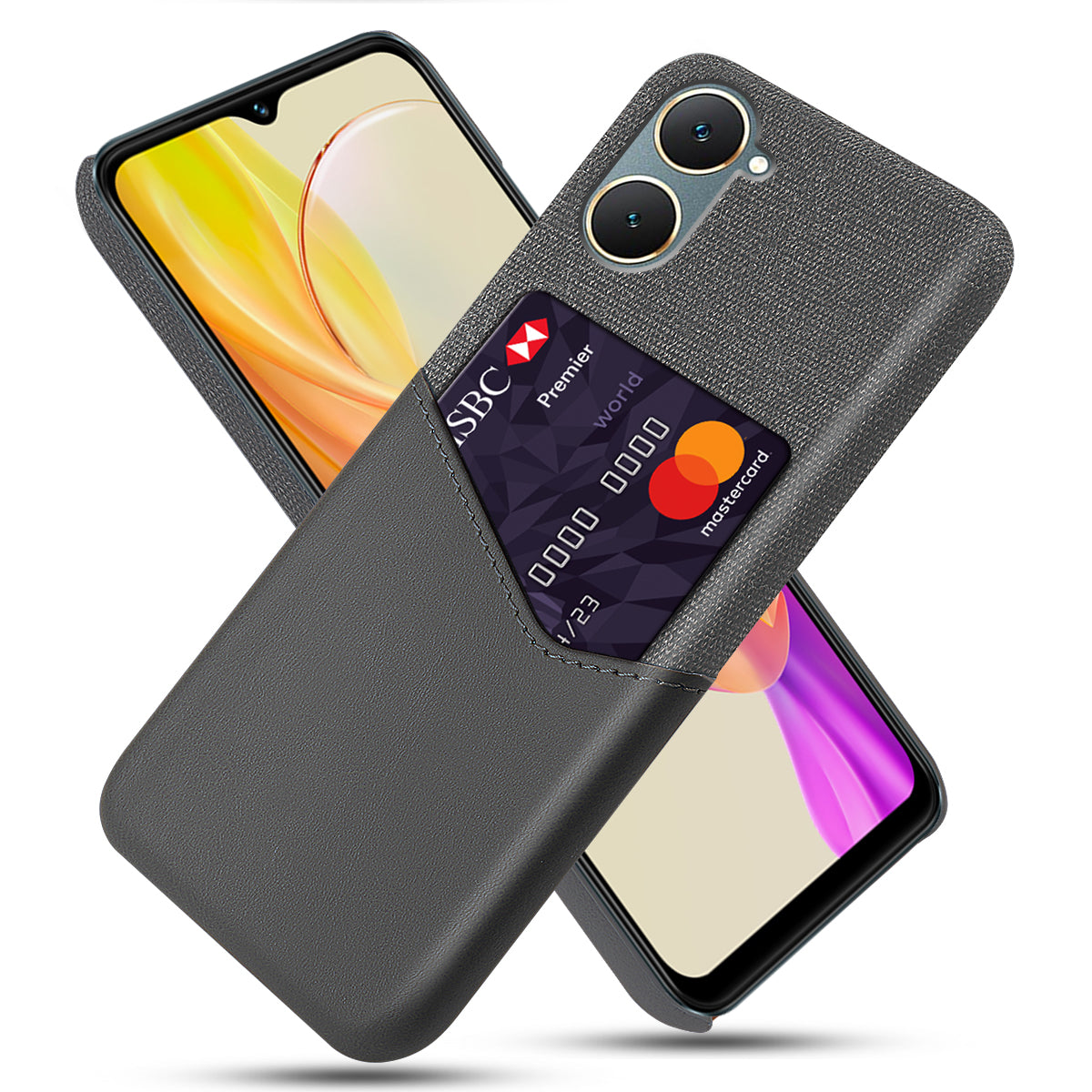 For vivo Y03 Slim Case Anti-Drop Card Slot Cloth Texture PU+Hard PC Phone Cover