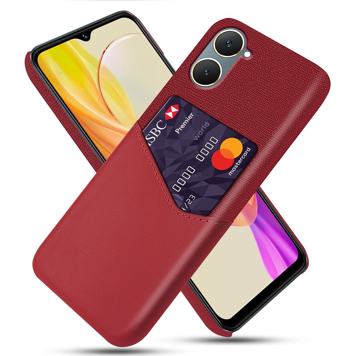 For vivo Y03 Slim Case Anti-Drop Card Slot Cloth Texture PU+Hard PC Phone Cover