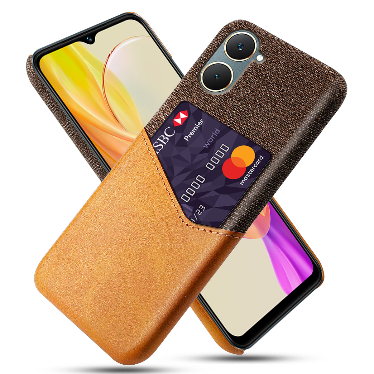 For vivo Y03 Slim Case Anti-Drop Card Slot Cloth Texture PU+Hard PC Phone Cover