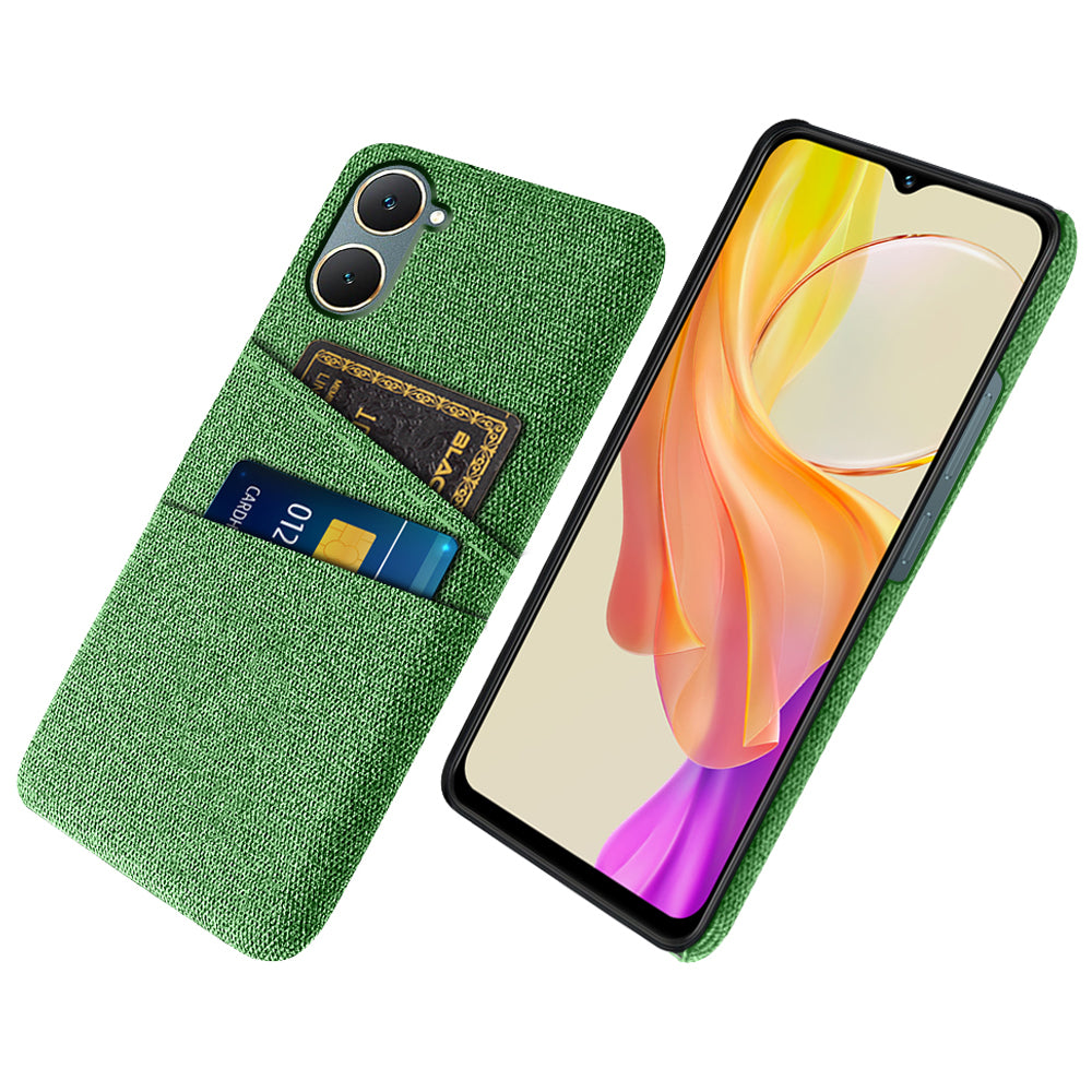 For vivo Y03 Case Cloth+PC Dual Layer Protective Phone Cover with 2 Card Slots