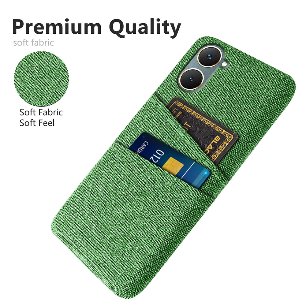 For vivo Y03 Case Cloth+PC Dual Layer Protective Phone Cover with 2 Card Slots