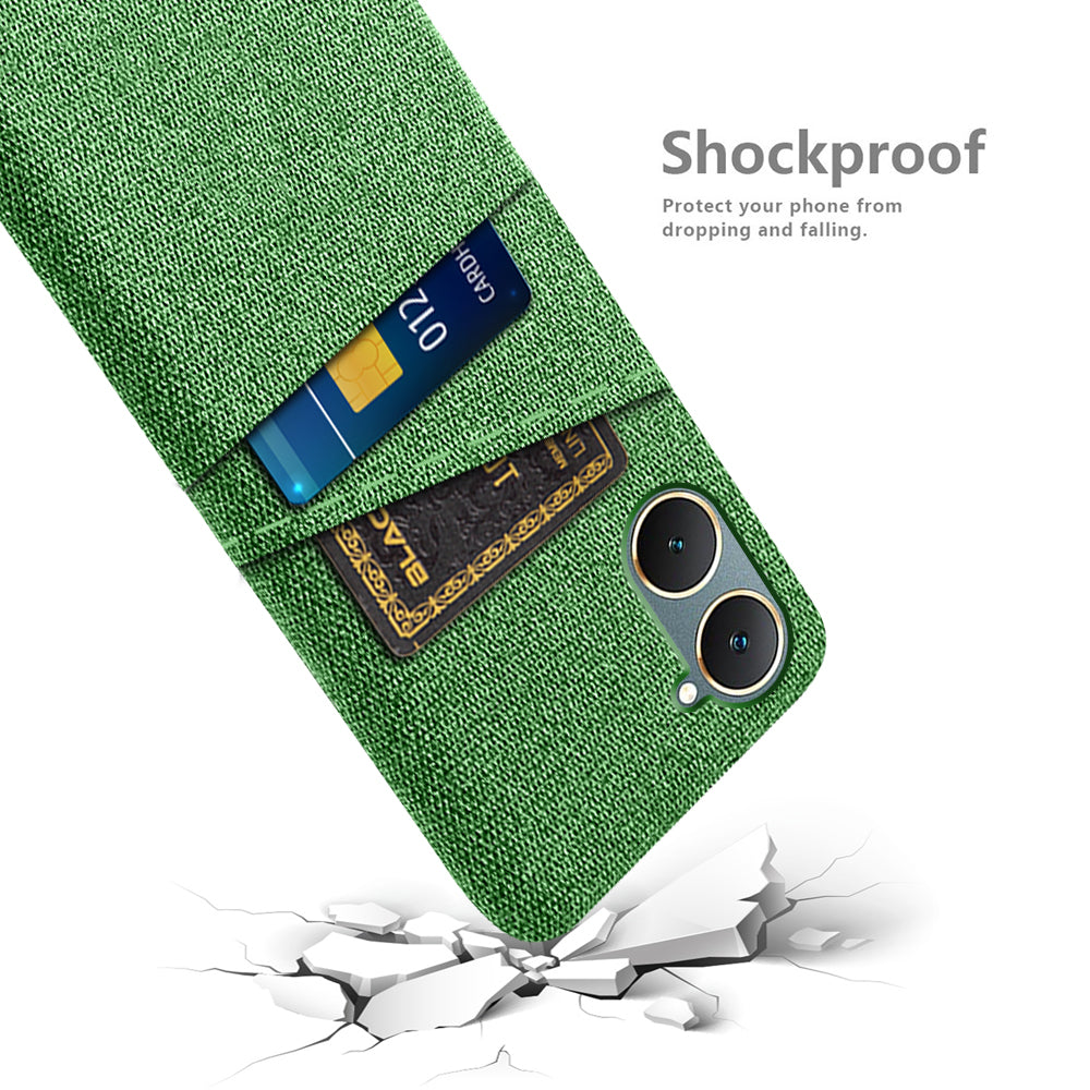 For vivo Y03 Case Cloth+PC Dual Layer Protective Phone Cover with 2 Card Slots