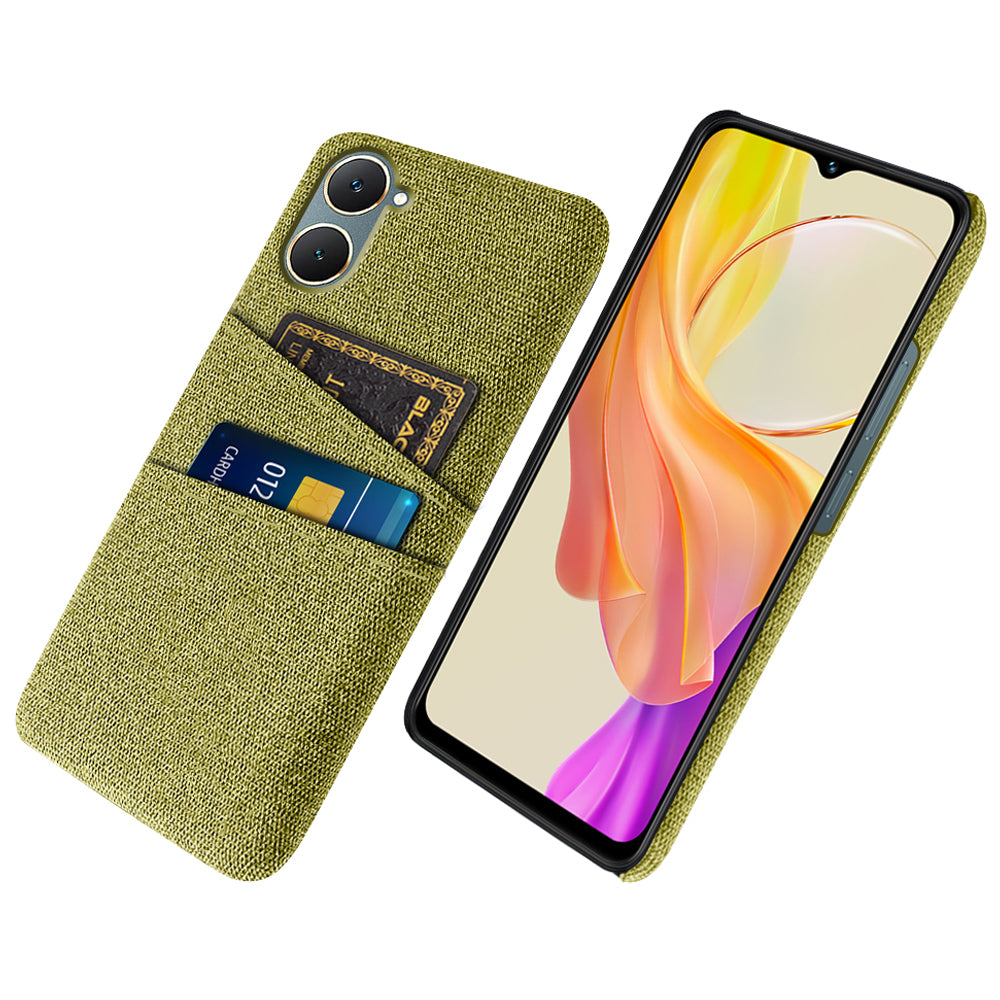 For vivo Y03 Case Cloth+PC Dual Layer Protective Phone Cover with 2 Card Slots