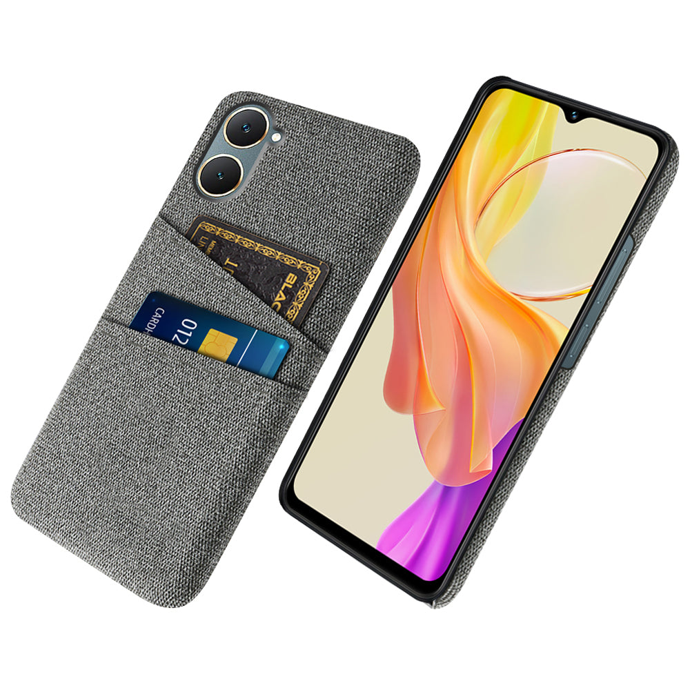 For vivo Y03 Case Cloth+PC Dual Layer Protective Phone Cover with 2 Card Slots