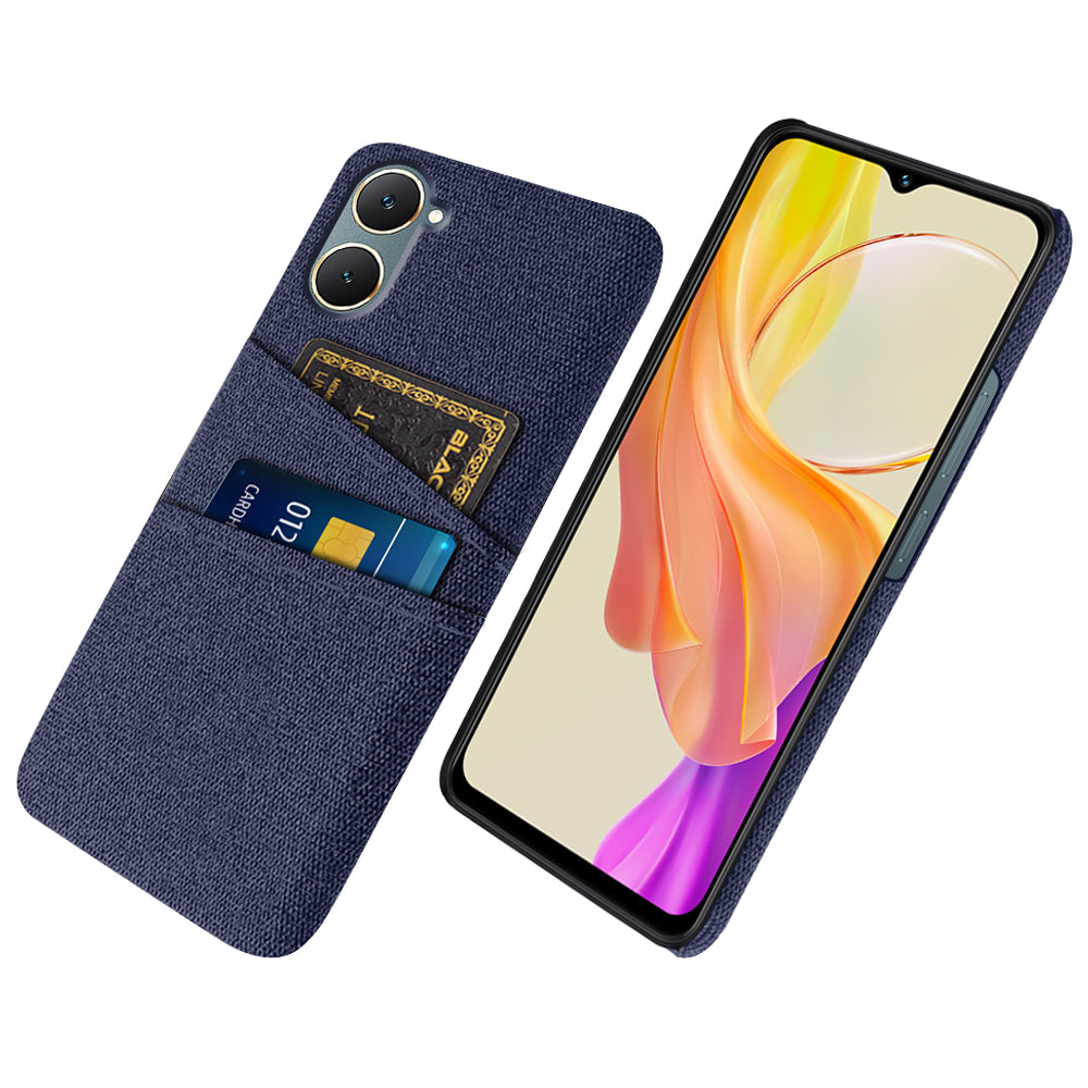 For vivo Y03 Case Cloth+PC Dual Layer Protective Phone Cover with 2 Card Slots