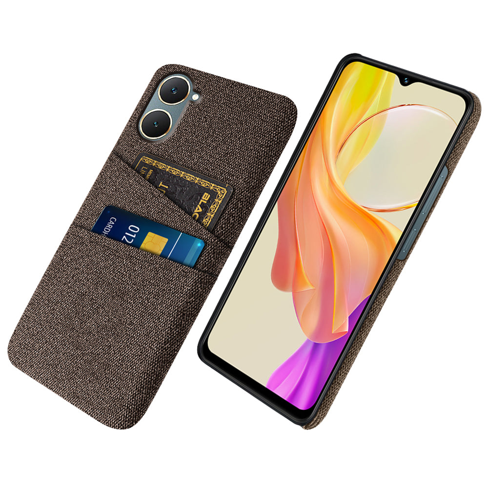 For vivo Y03 Case Cloth+PC Dual Layer Protective Phone Cover with 2 Card Slots