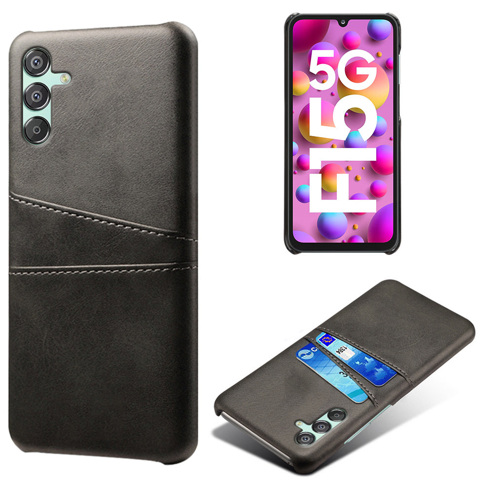 For Samsung Galaxy F15 5G / M15 5G Case PU Leather Hard PC Shockproof Shell with 2 Card Slots