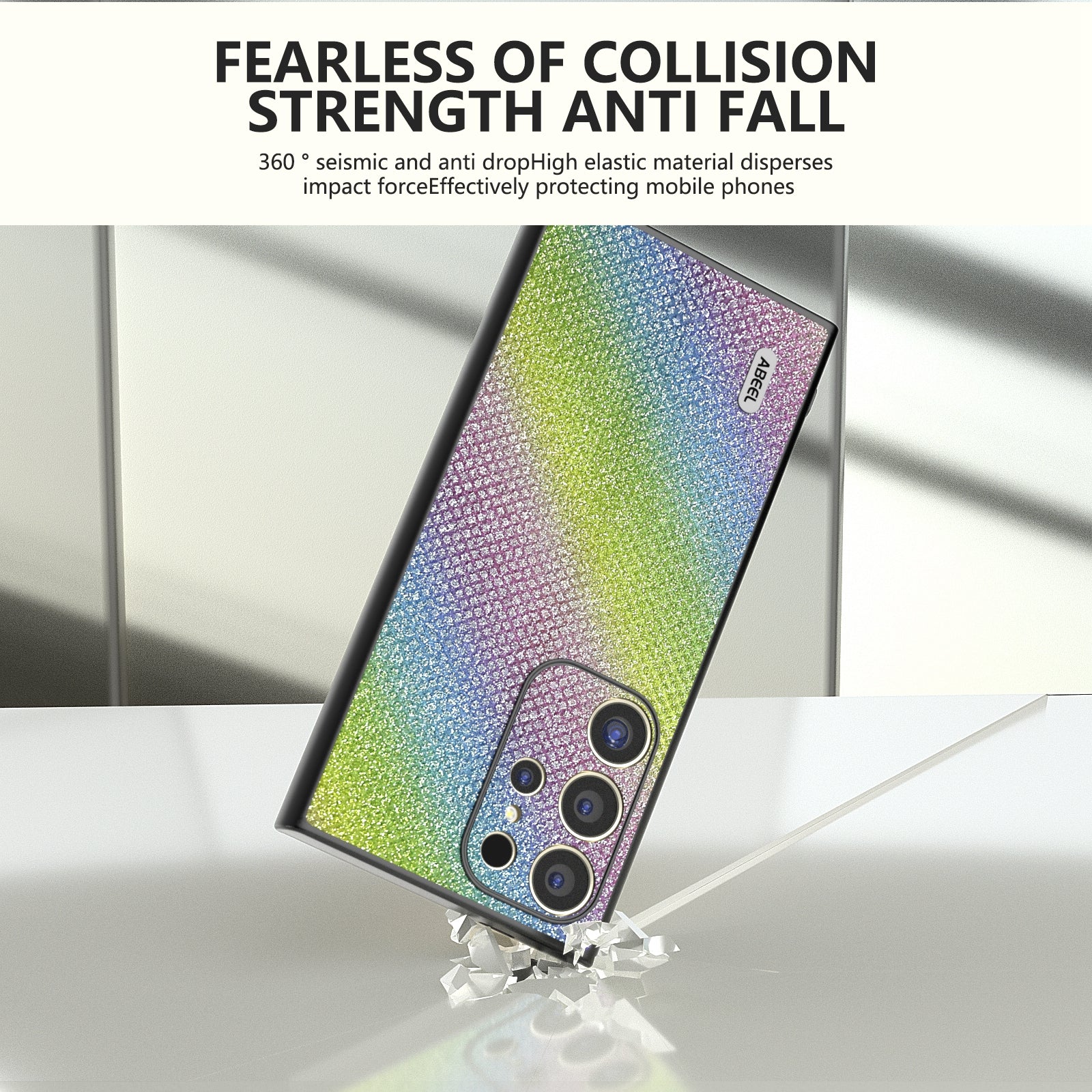 ABEEL For Samsung Galaxy S24 Ultra Case PU Leather+PC Back TPU Frame Phone Cover Rhinestone Texture