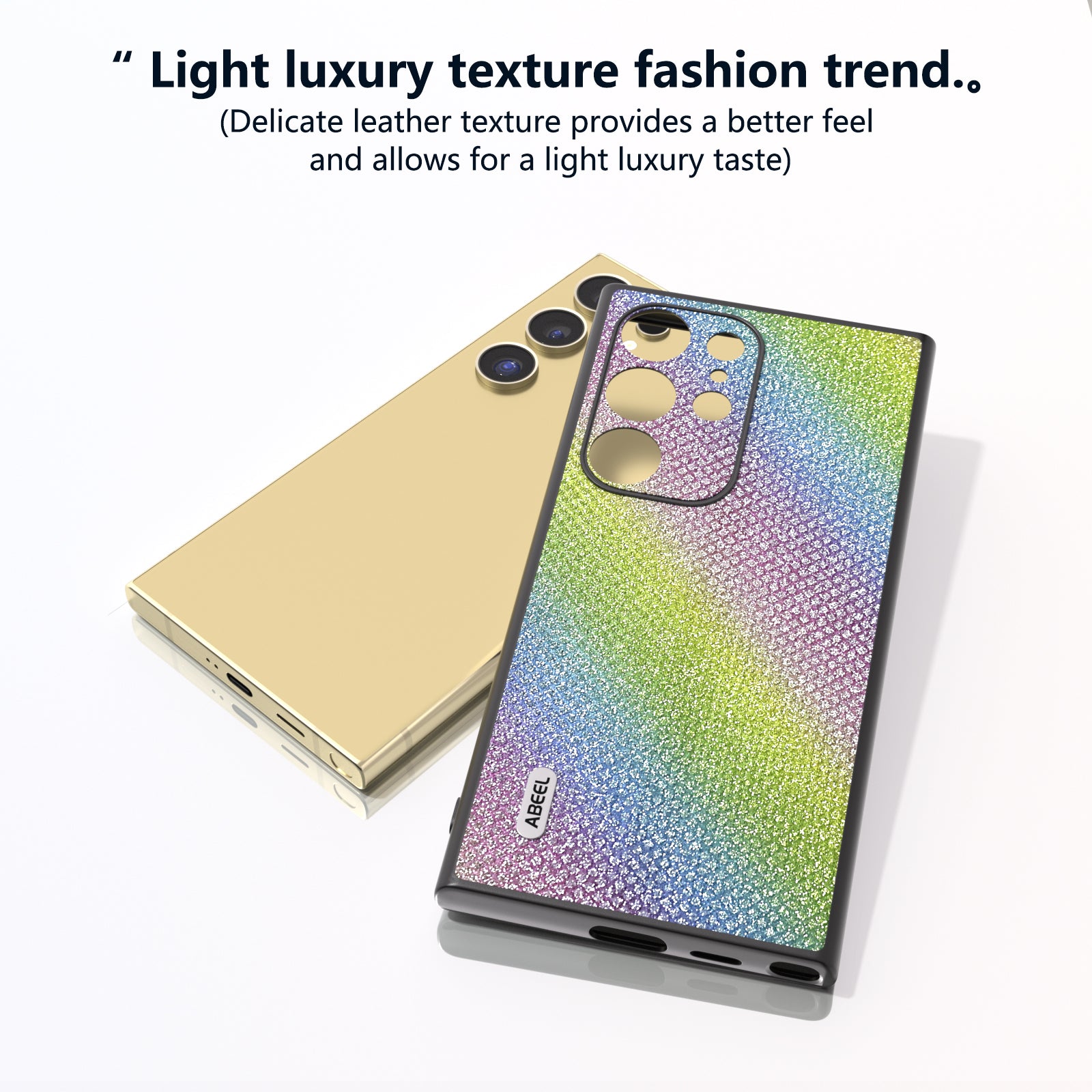 ABEEL For Samsung Galaxy S24 Ultra Case PU Leather+PC Back TPU Frame Phone Cover Rhinestone Texture