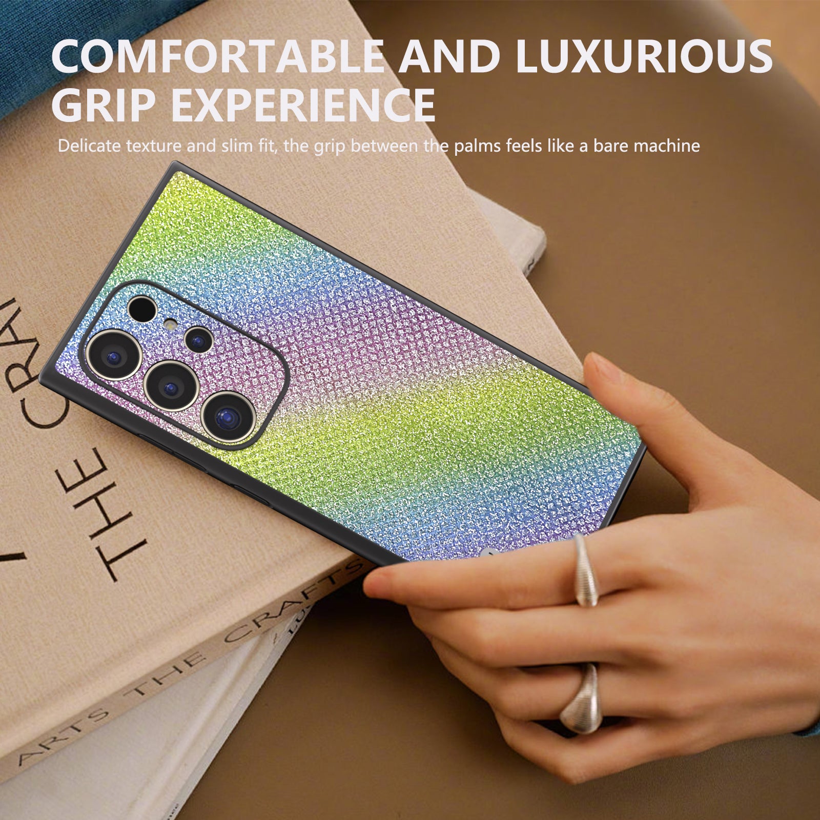 ABEEL For Samsung Galaxy S24 Ultra Case PU Leather+PC Back TPU Frame Phone Cover Rhinestone Texture