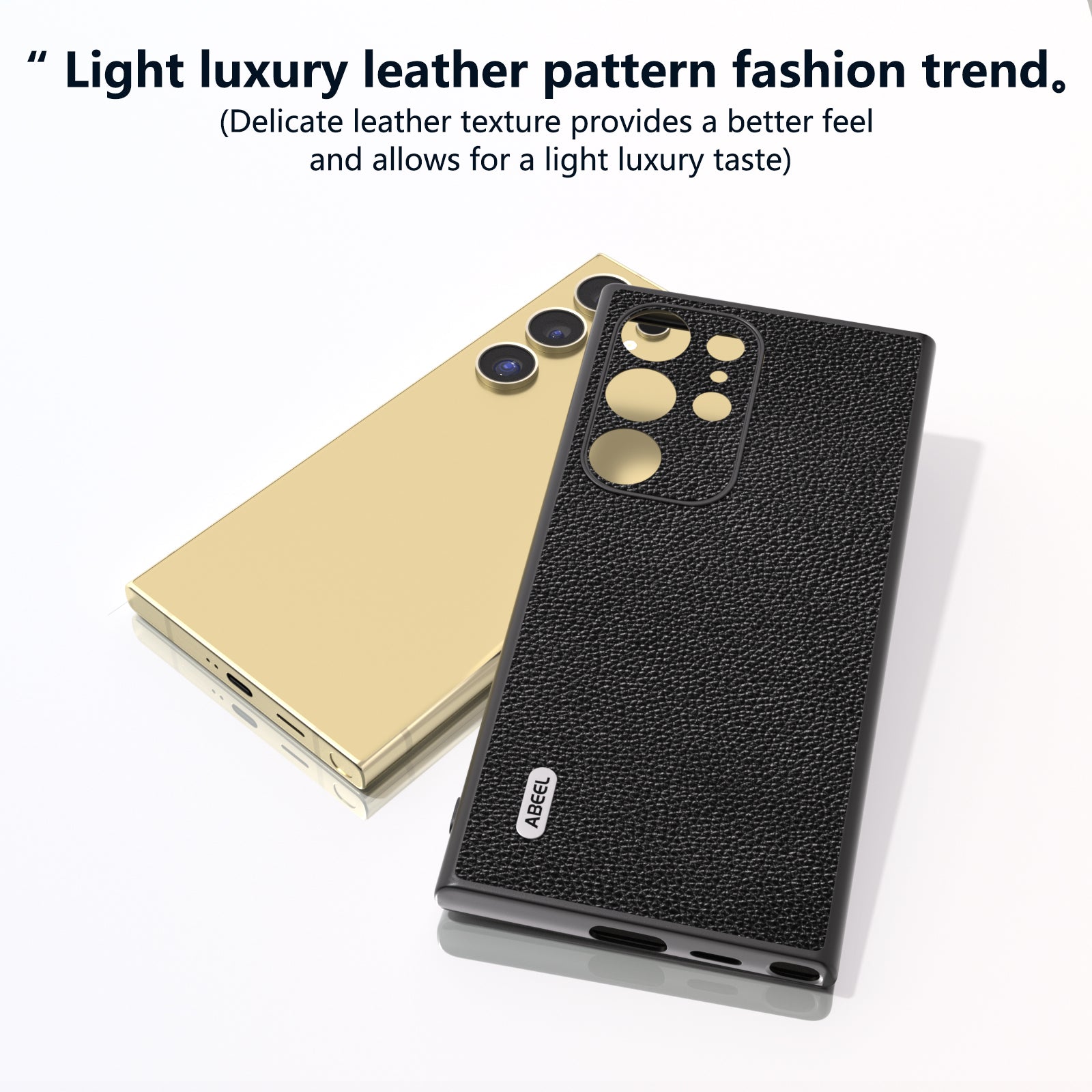 ABEEL For Samsung Galaxy S24 Ultra Case Litchi Texture Genuine Cow Leather+PC+TPU Cover