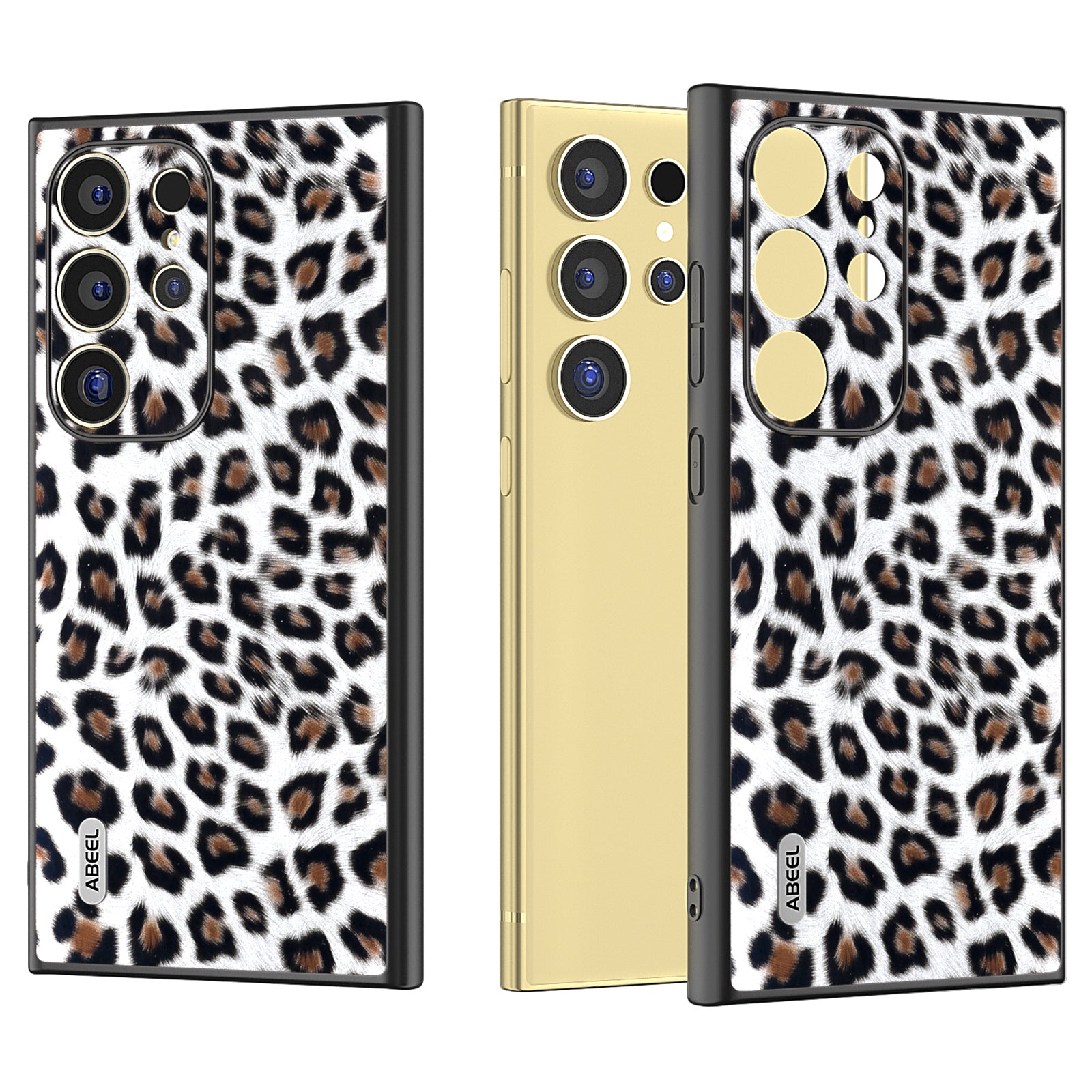 ABEEL For Samsung Galaxy S24 Ultra Case Leather Coated PC+TPU Back Phone Cover with Leopard Pattern