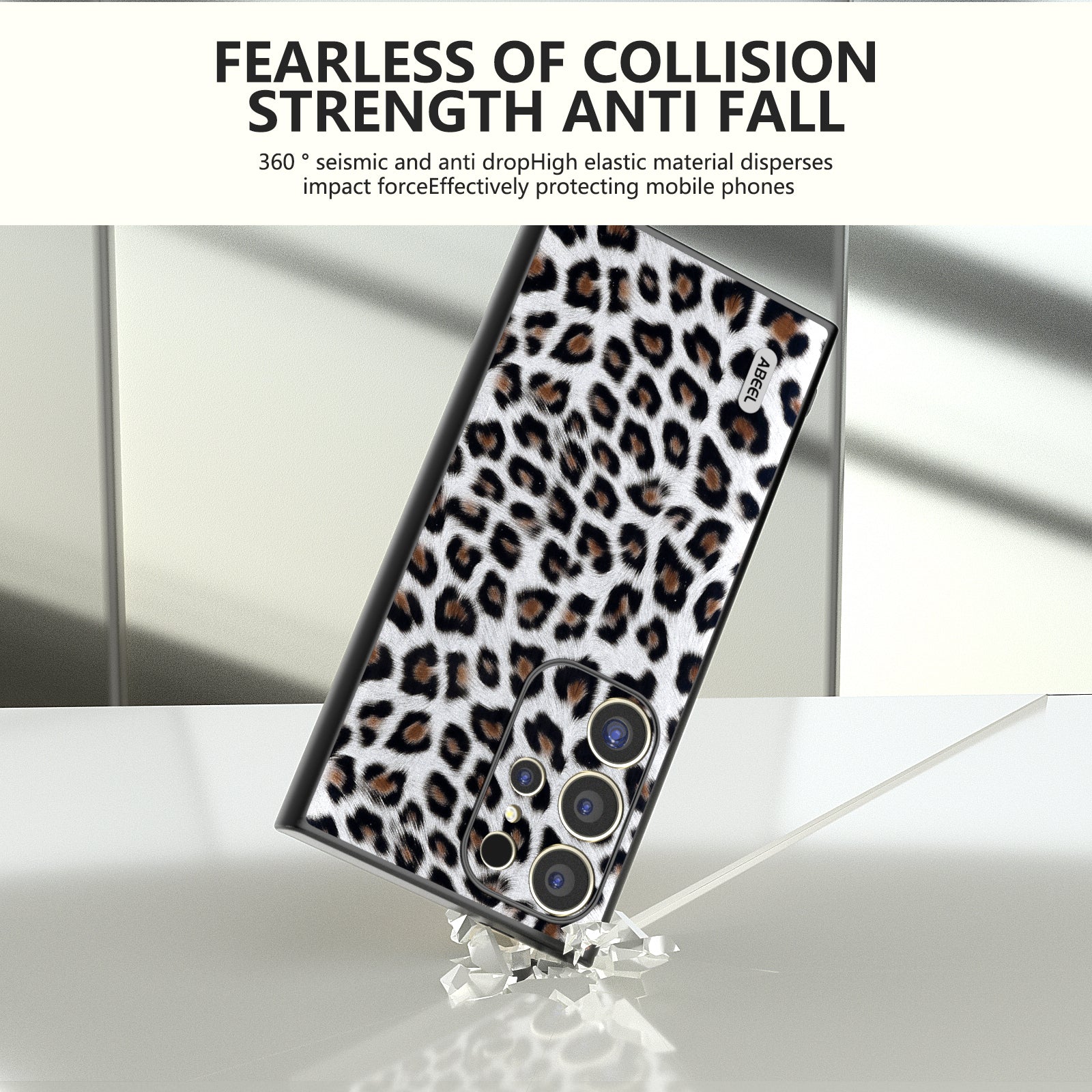 ABEEL For Samsung Galaxy S24 Ultra Case Leather Coated PC+TPU Back Phone Cover with Leopard Pattern