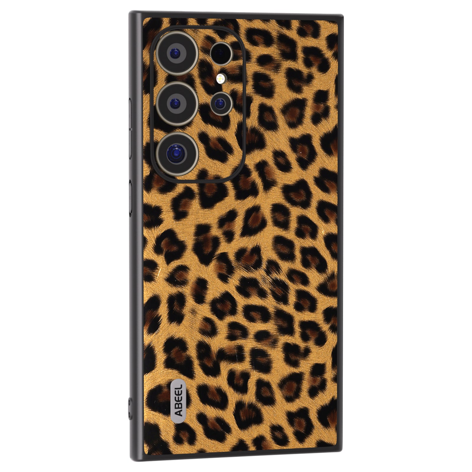 ABEEL For Samsung Galaxy S24 Ultra Case Leather Coated PC+TPU Back Phone Cover with Leopard Pattern