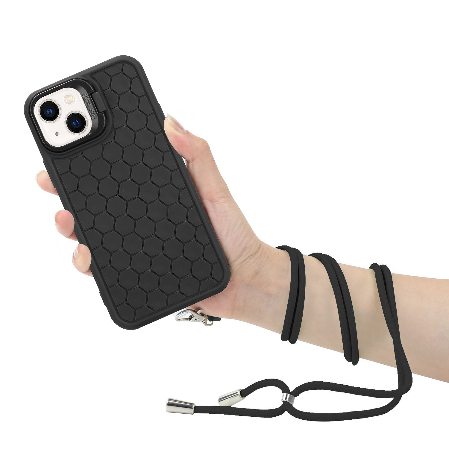 For iPhone 15 Crossbody Lanyard Case Kickstand TPU Phone Cover Heat Dissipation