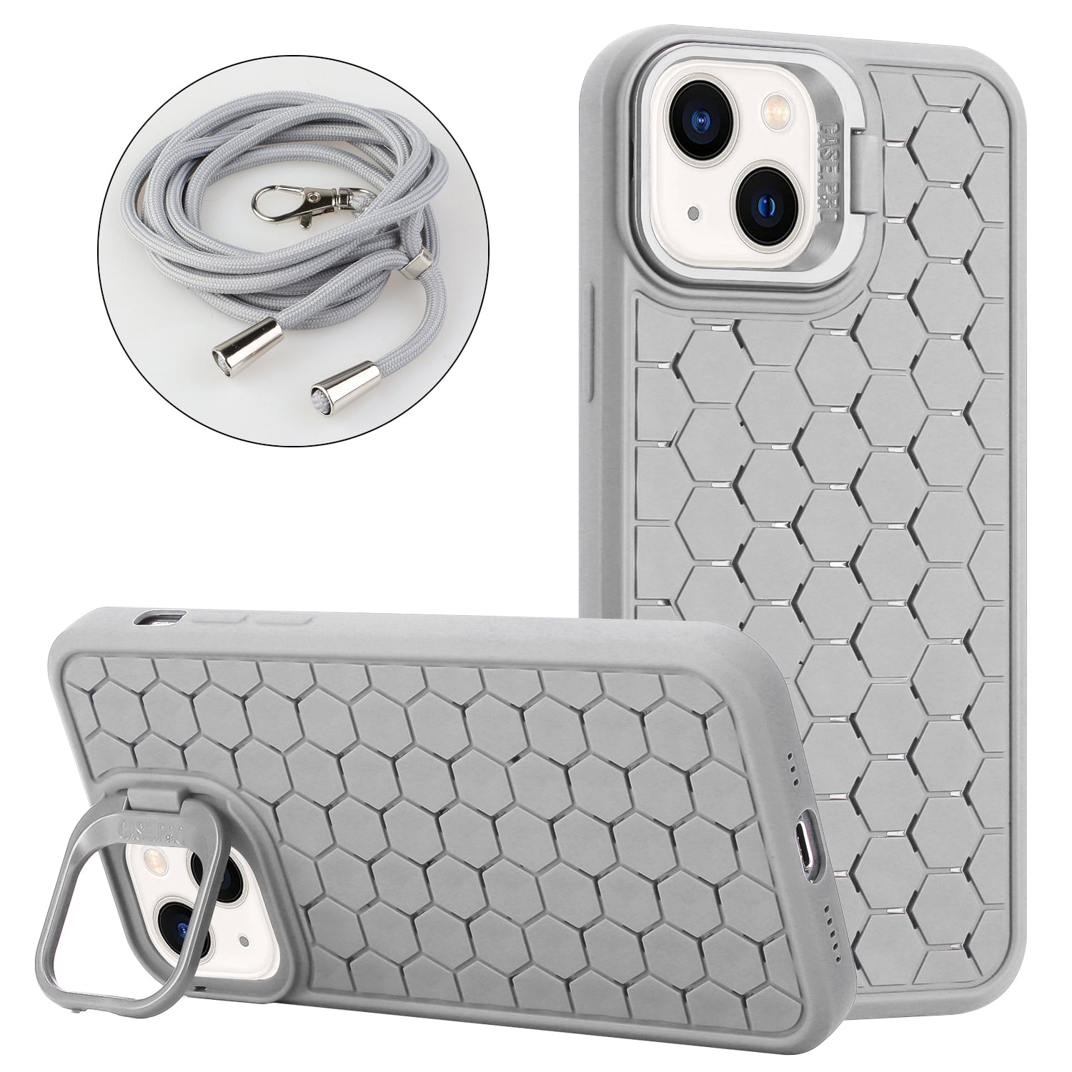 For iPhone 15 Crossbody Lanyard Case Kickstand TPU Phone Cover Heat Dissipation