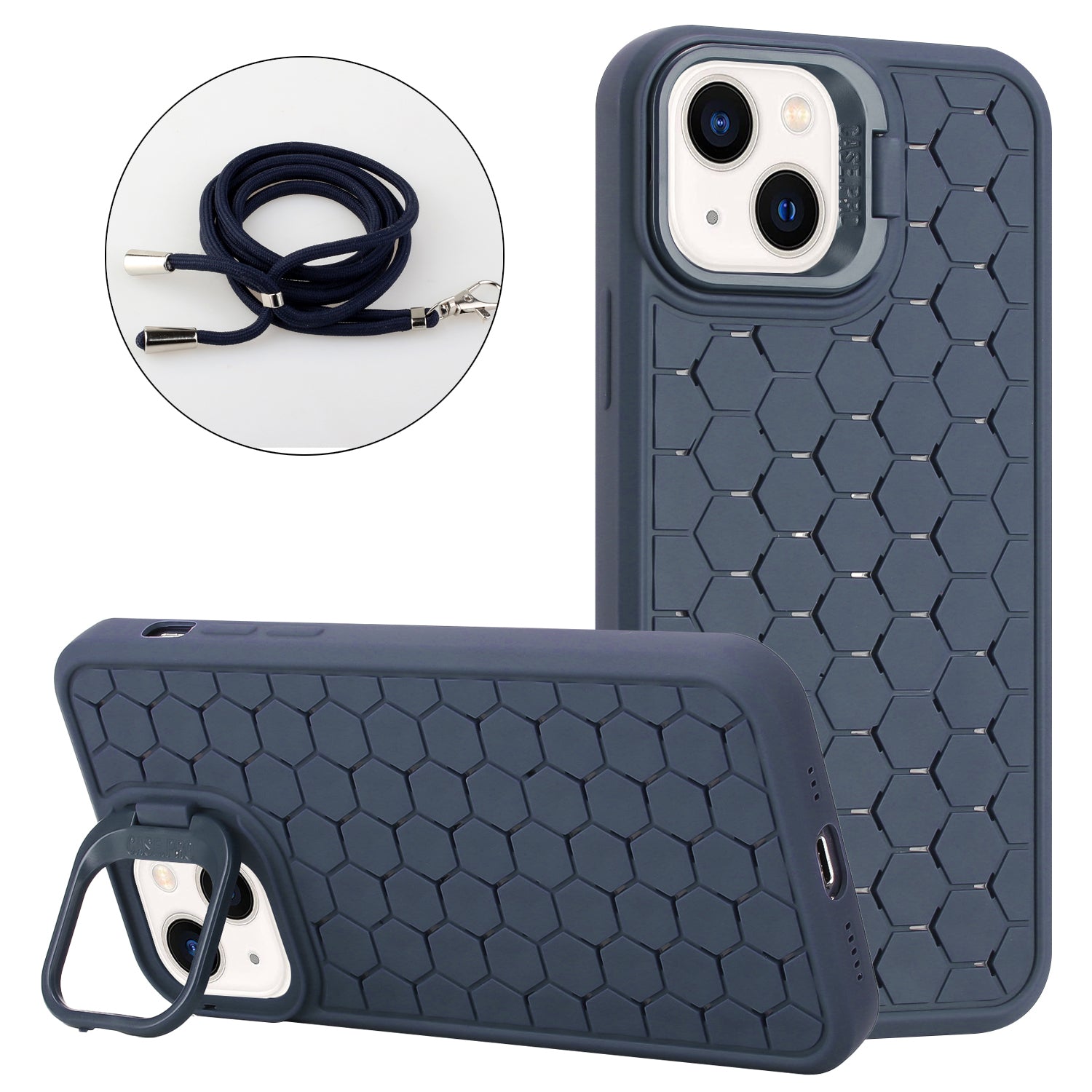 For iPhone 14 Plus Case TPU Heat Dissipation Kickstand Phone Cover with Lanyard