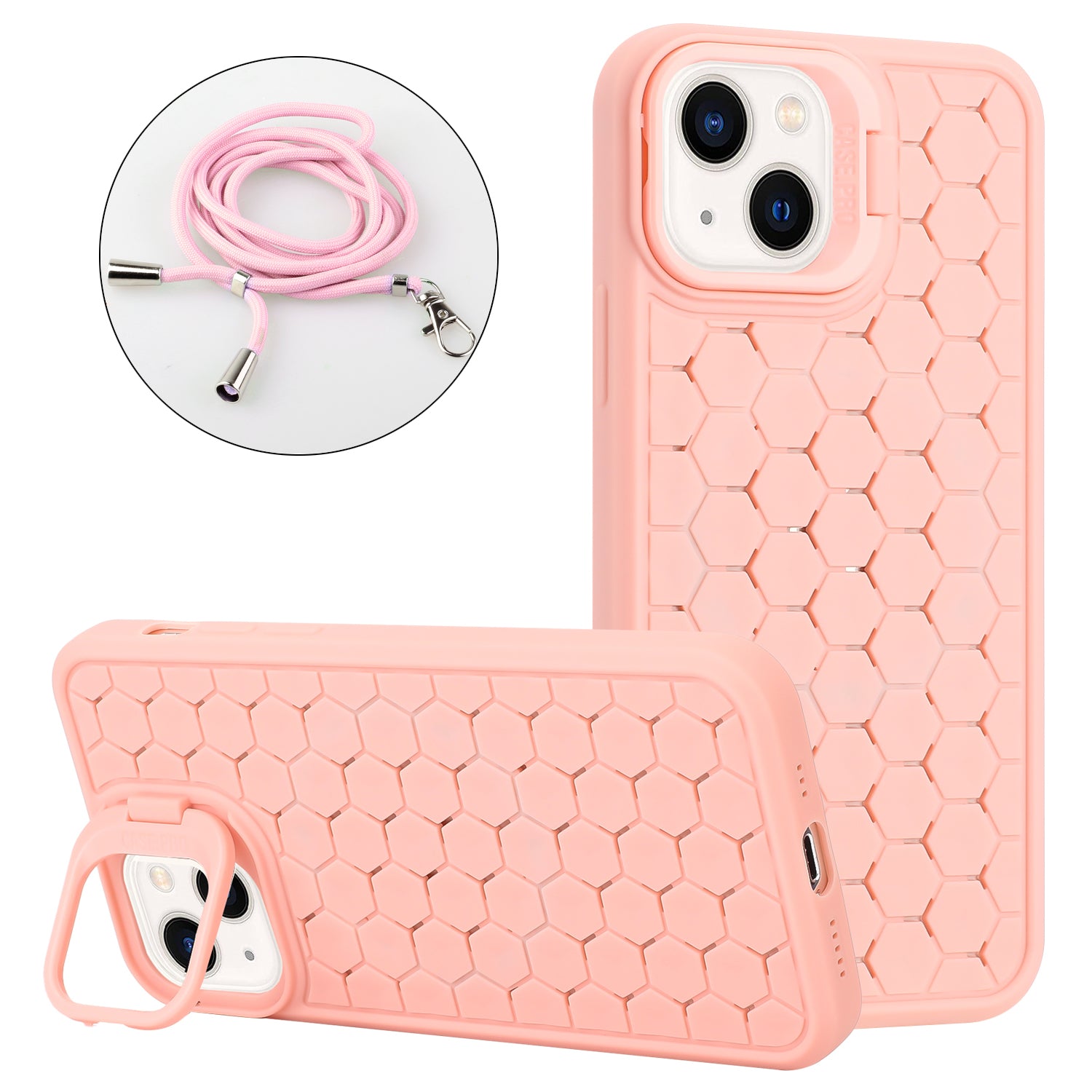 For iPhone 14 Plus Case TPU Heat Dissipation Kickstand Phone Cover with Lanyard