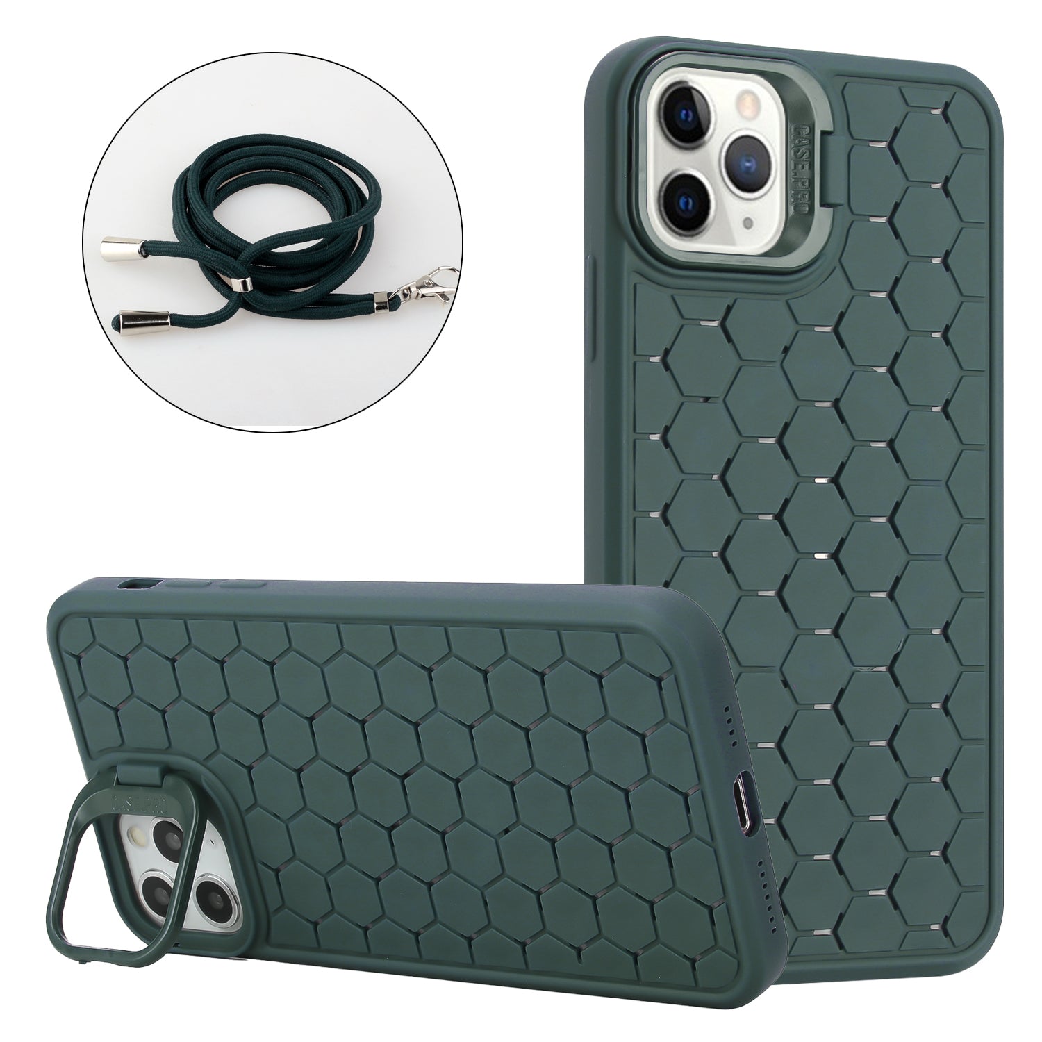 For iPhone 11 Pro Max Kickstand Case Heat Dissipation TPU Cell Phone Cover with Lanyard