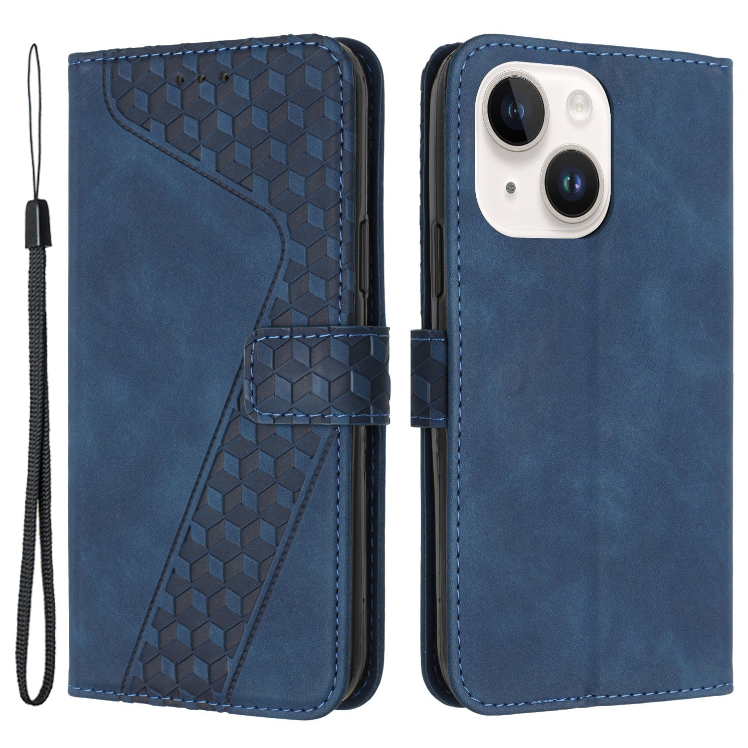 For iPhone 13 Cover PU Leather Phone Case 7-Shape Imprinted Anti-scratch Phone Shell