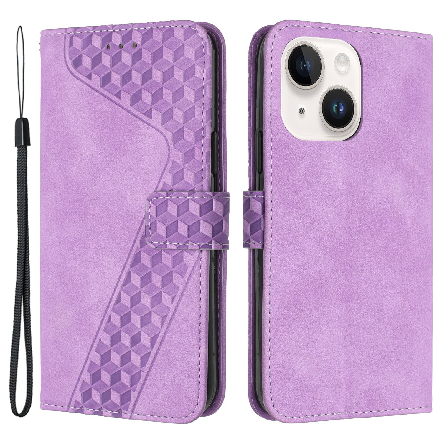For iPhone 13 Cover PU Leather Phone Case 7-Shape Imprinted Anti-scratch Phone Shell