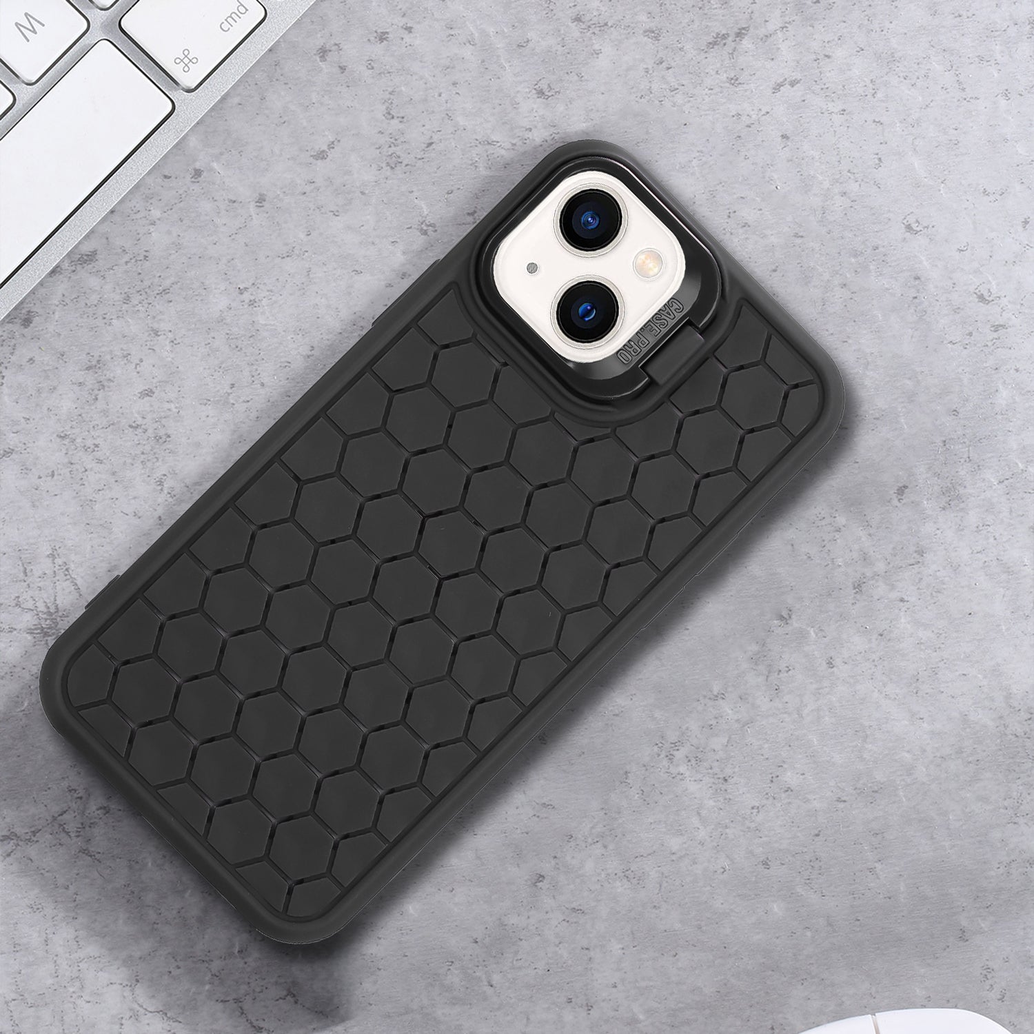 For iPhone 15 TPU Phone Case Lens Frame Kickstand Back Cover Heat Dissipation