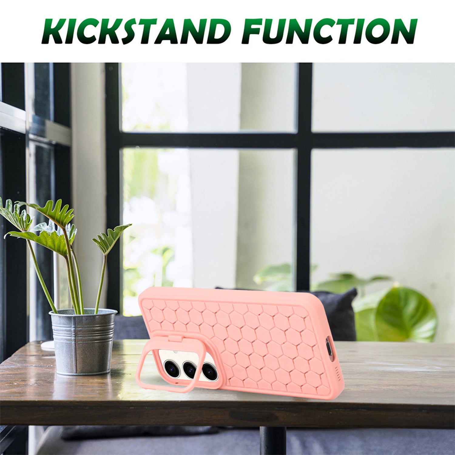 For Samsung Galaxy S24+ Case Hidden Kickstand Honeycomb Texture Heat Dissipation TPU Phone Cover