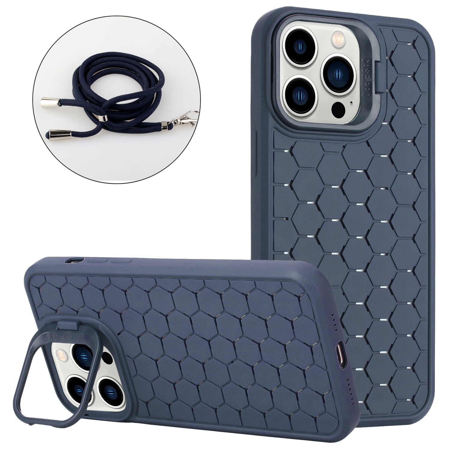 For iPhone 12 Pro Max Case with Shoulder Strap Kickstand Heat Dissipation TPU Phone Cover
