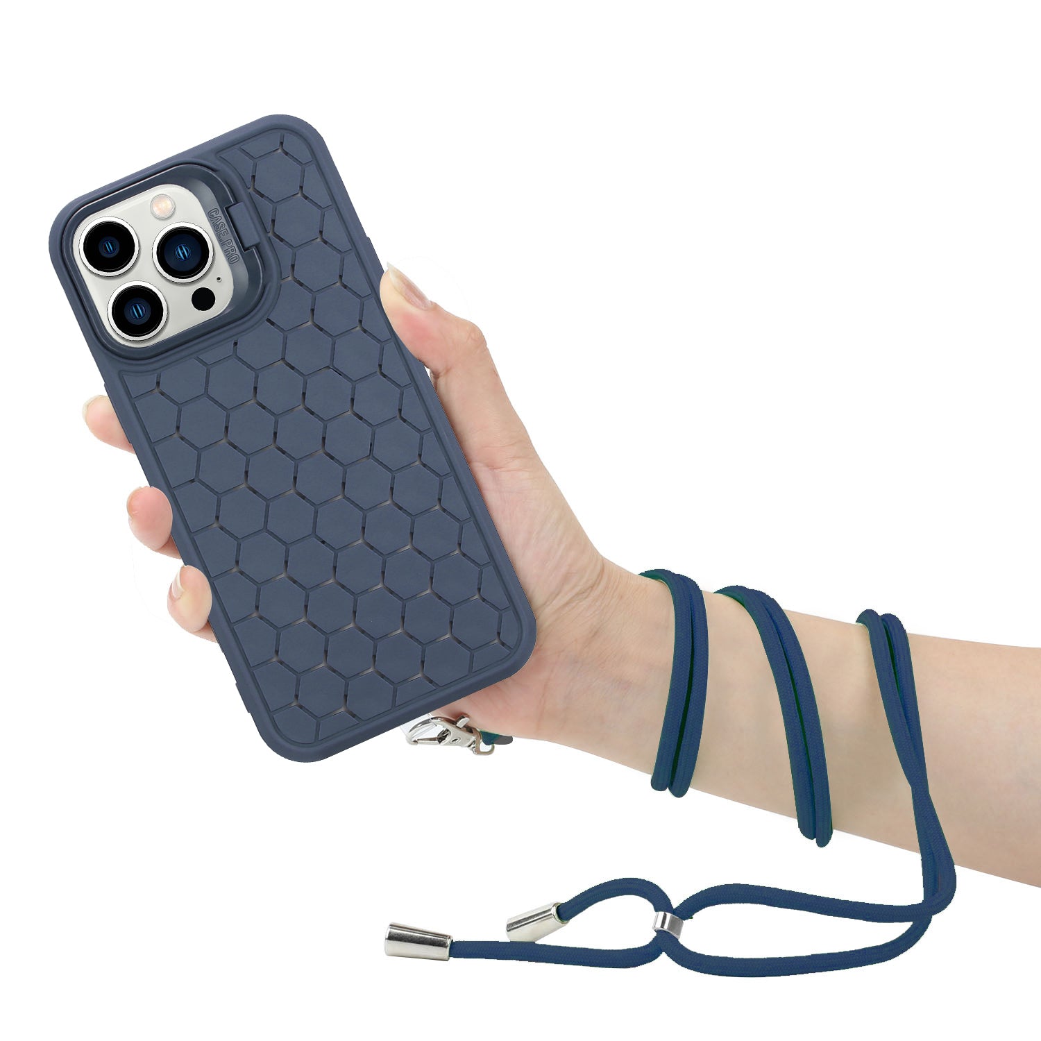 For iPhone 12 Pro Max Case with Shoulder Strap Kickstand Heat Dissipation TPU Phone Cover