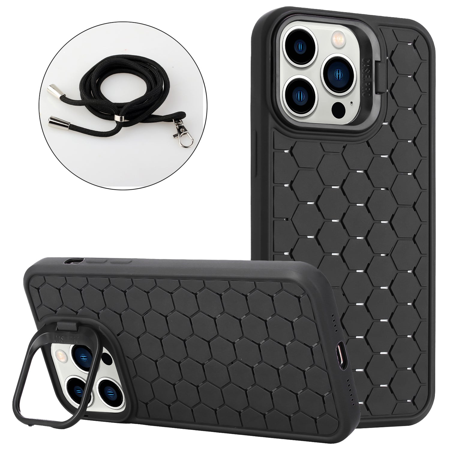 For iPhone 12 Pro Max Case with Shoulder Strap Kickstand Heat Dissipation TPU Phone Cover