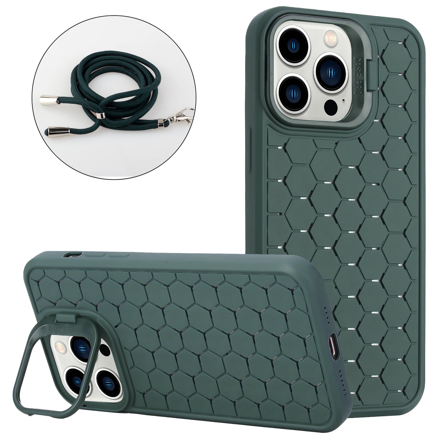 For iPhone 12 Pro Max Case with Shoulder Strap Kickstand Heat Dissipation TPU Phone Cover
