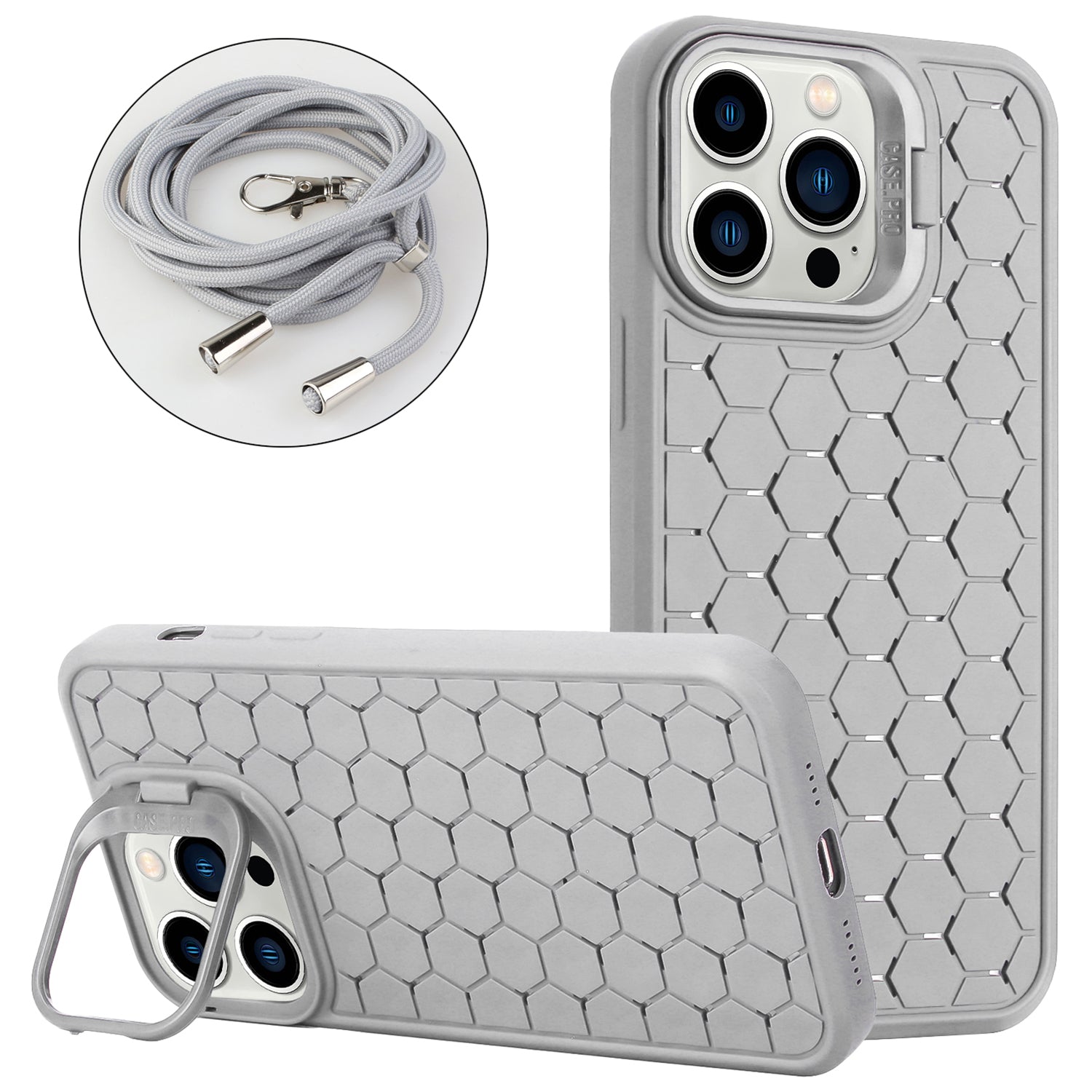 For iPhone 12 Pro Max Case with Shoulder Strap Kickstand Heat Dissipation TPU Phone Cover