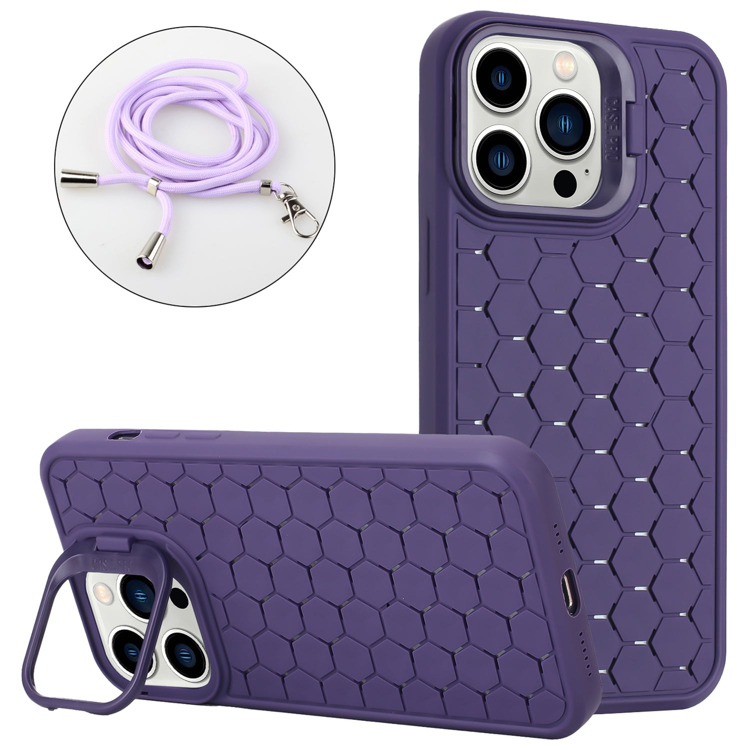 For iPhone 12 Pro Max Case with Shoulder Strap Kickstand Heat Dissipation TPU Phone Cover