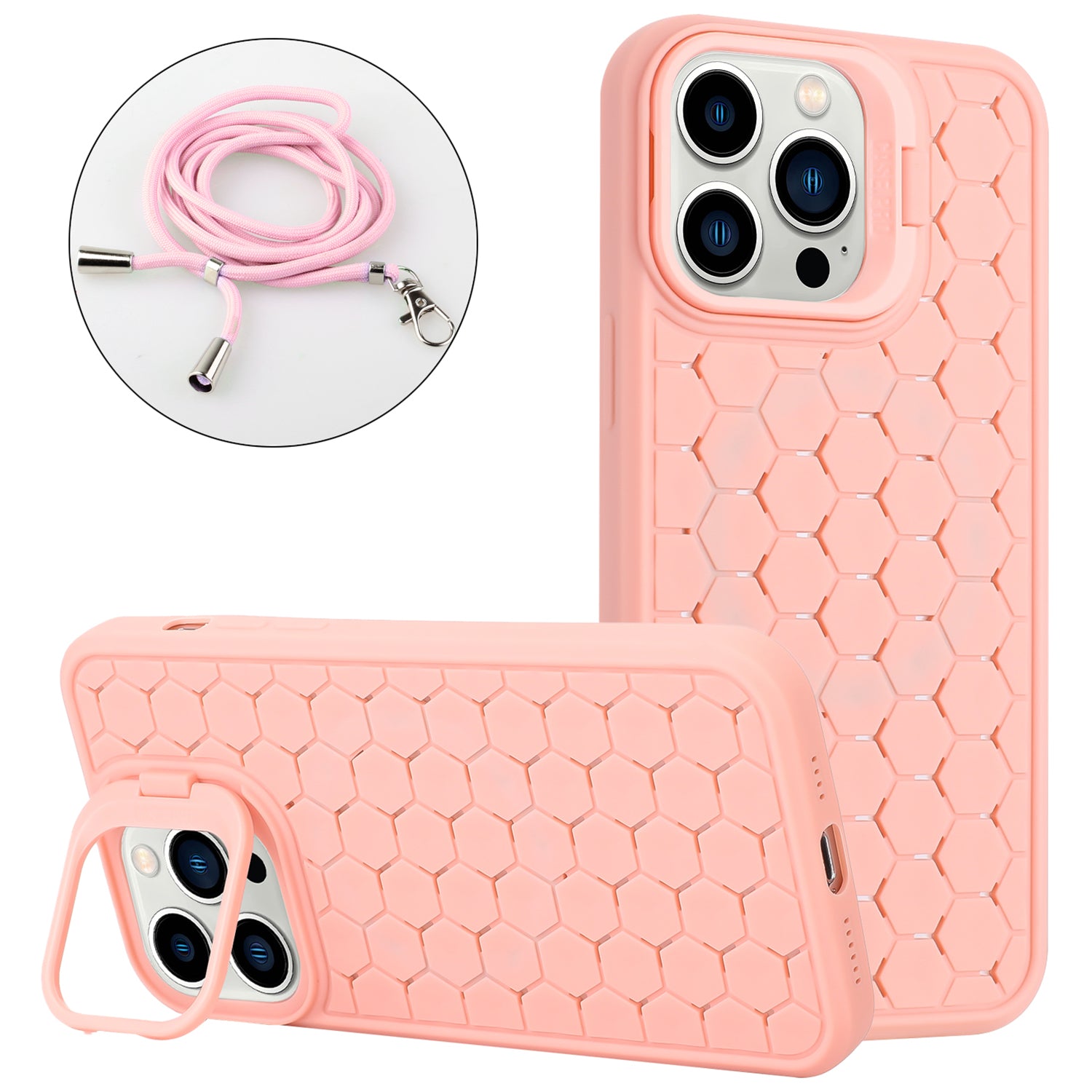 For iPhone 12 Pro Max Case with Shoulder Strap Kickstand Heat Dissipation TPU Phone Cover