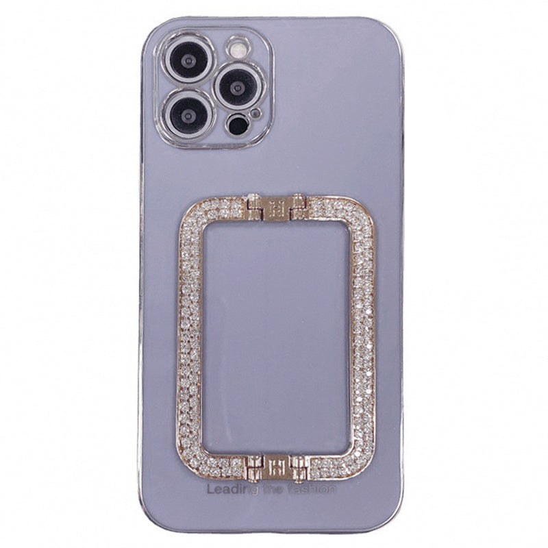 For iPhone 14 Pro Max Cover Rhinestone Decor Kickstand Electroplated TPU Phone Case