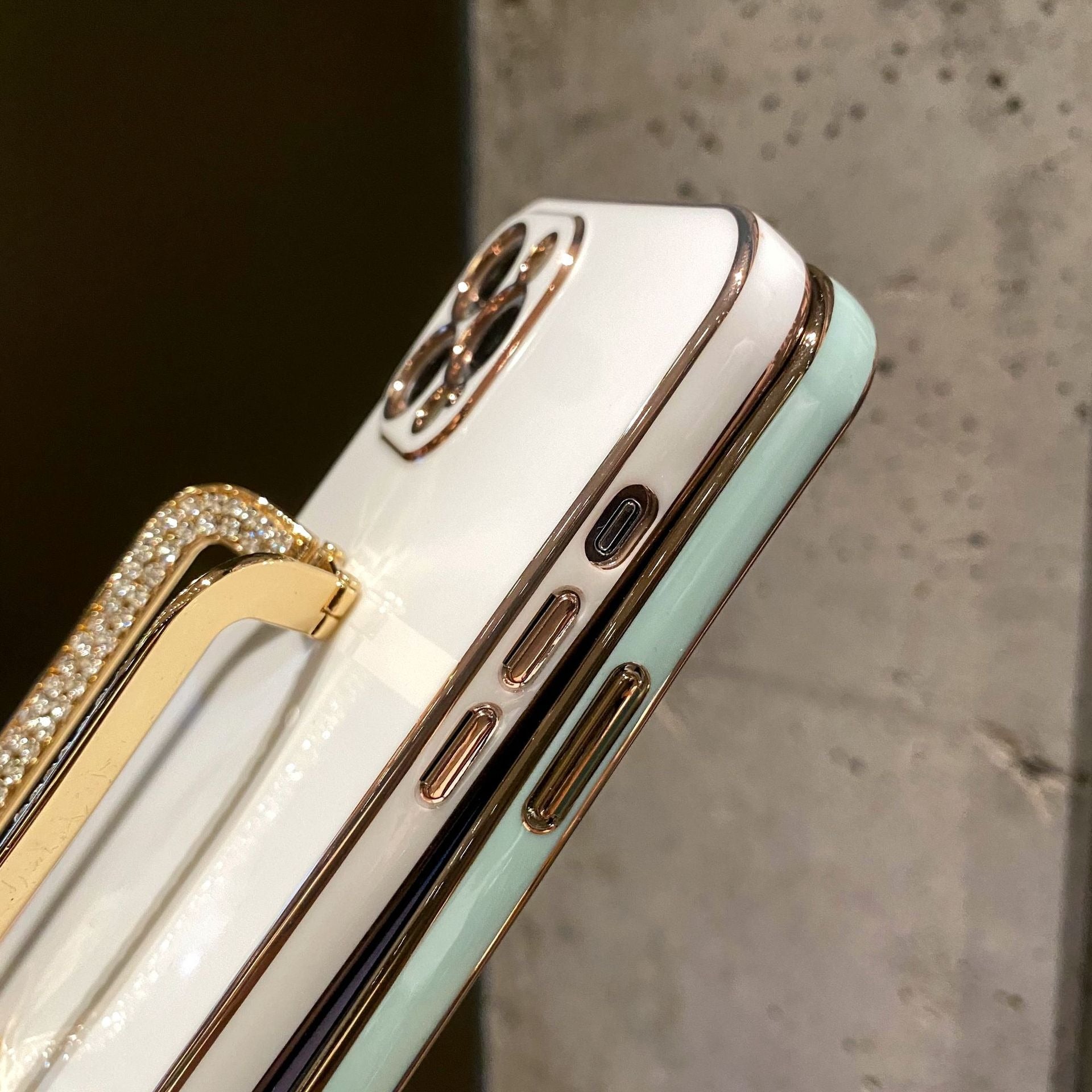 For iPhone 12 Pro Max TPU Phone Cover Rhinestone Decor Rectangular Kickstand Case
