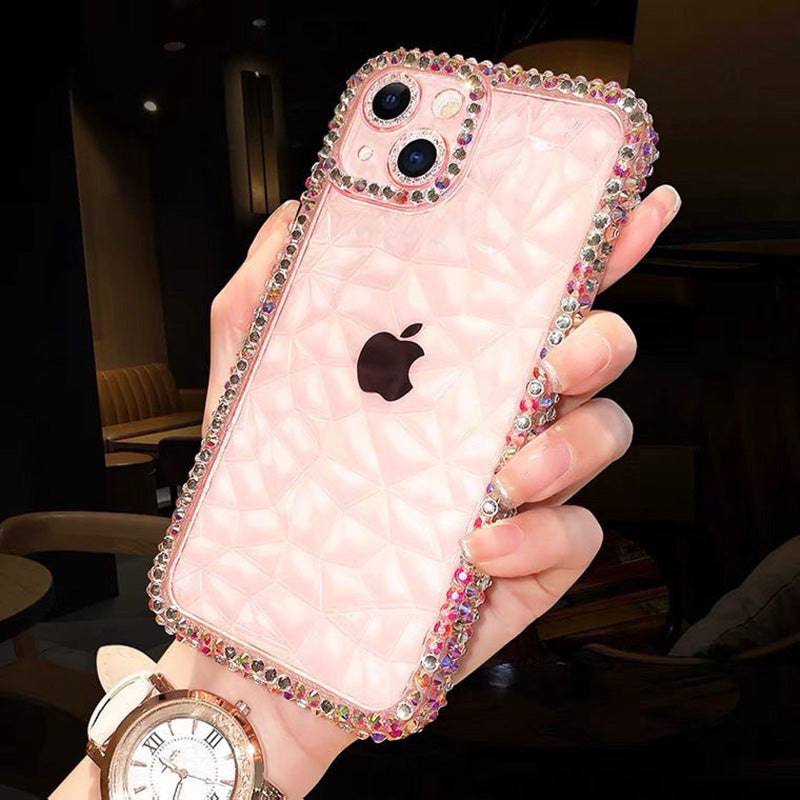 For iPhone 15 Case TPU Phone Cover Resin Rhinestones Decor Cell Phone Shell