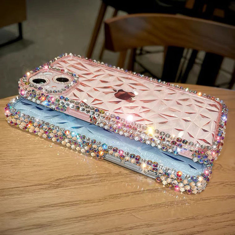 For iPhone 13 Diamond Texture Full Rhinestone Edge TPU Phone Cover