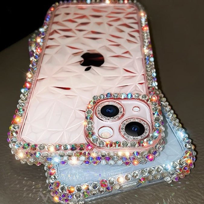 For iPhone 13 Diamond Texture Full Rhinestone Edge TPU Phone Cover