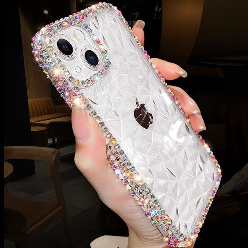 For iPhone 13 Diamond Texture Full Rhinestone Edge TPU Phone Cover
