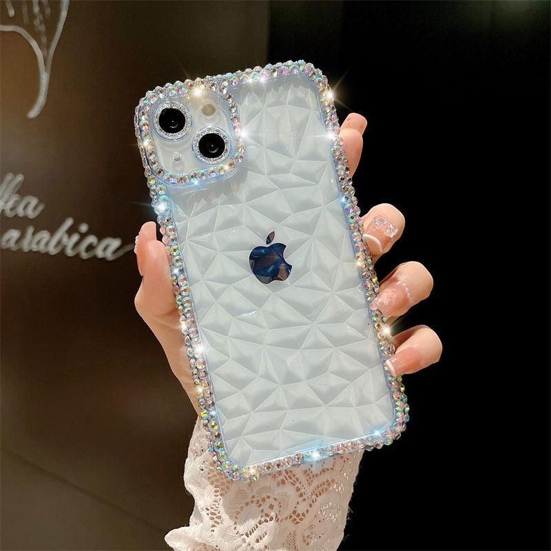 For iPhone 13 Diamond Texture Full Rhinestone Edge TPU Phone Cover