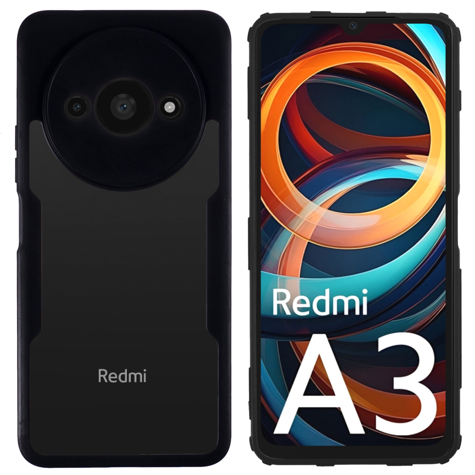 For Xiaomi Redmi A3 / Poco C61 4G Case Shockproof Acrylic + TPU Phone Shell, Built-In PET Screen Protector, Black