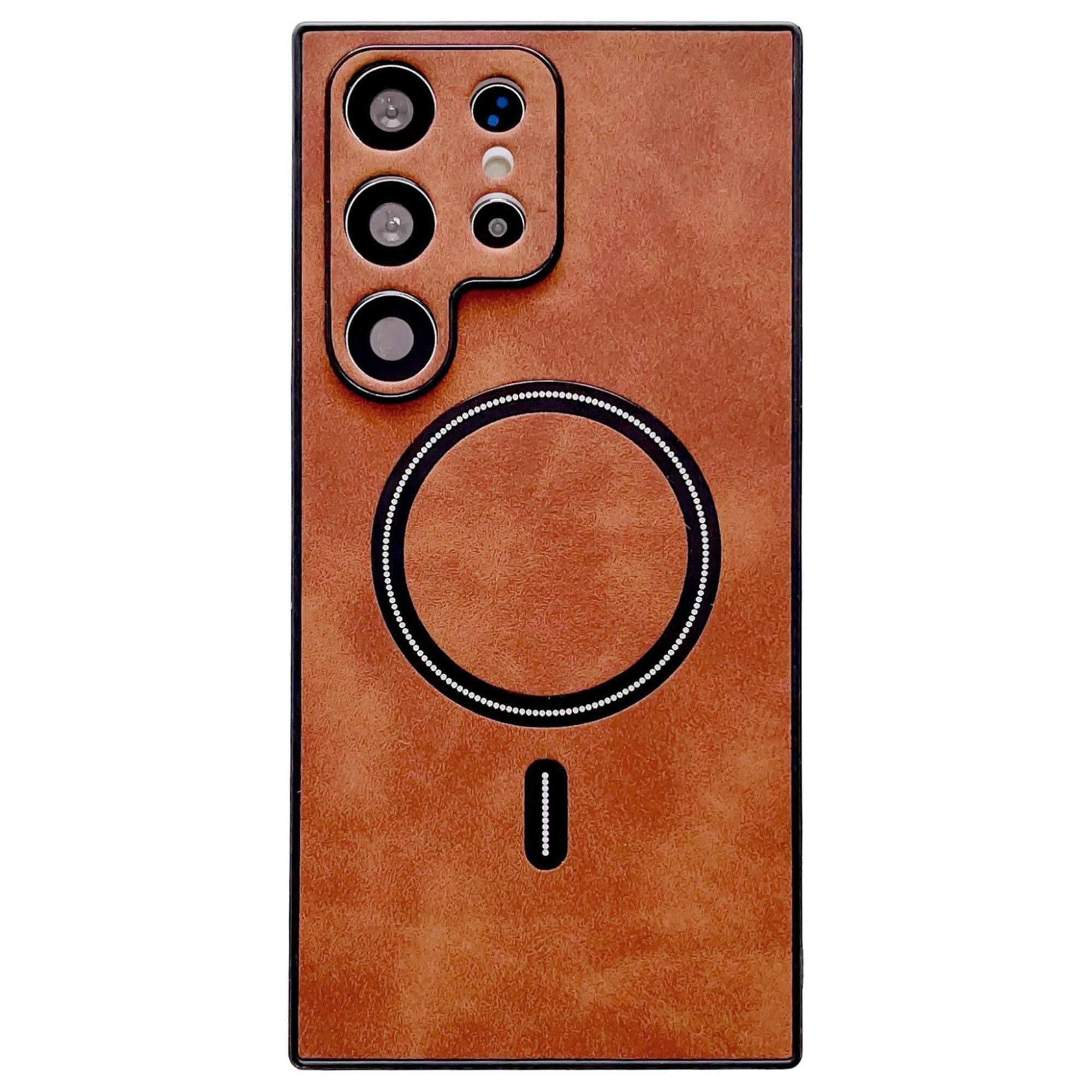 For Samsung Galaxy S23 Ultra PU Leather Coated PC+TPU Phone Cover Compatible with MagSafe